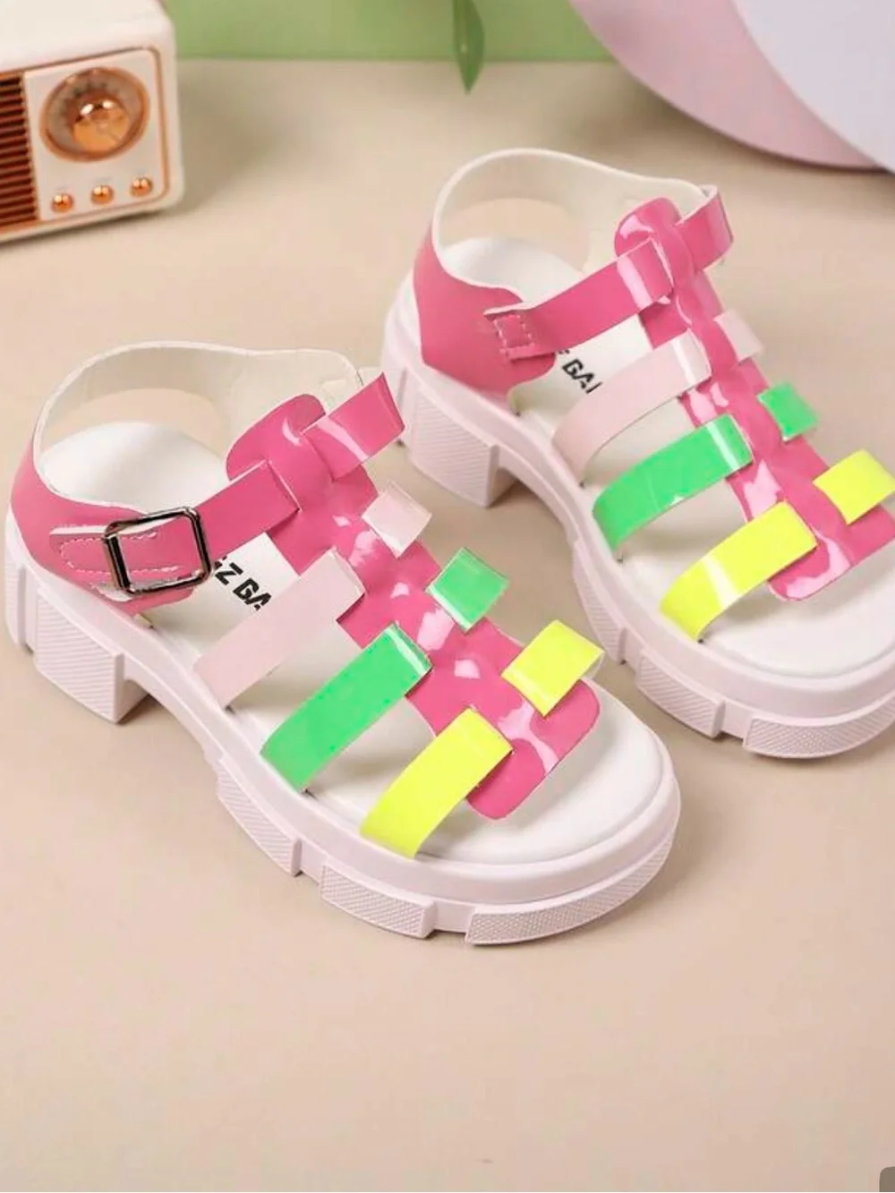 Women’s Pink Multi-Color Strappy Platform Sandals